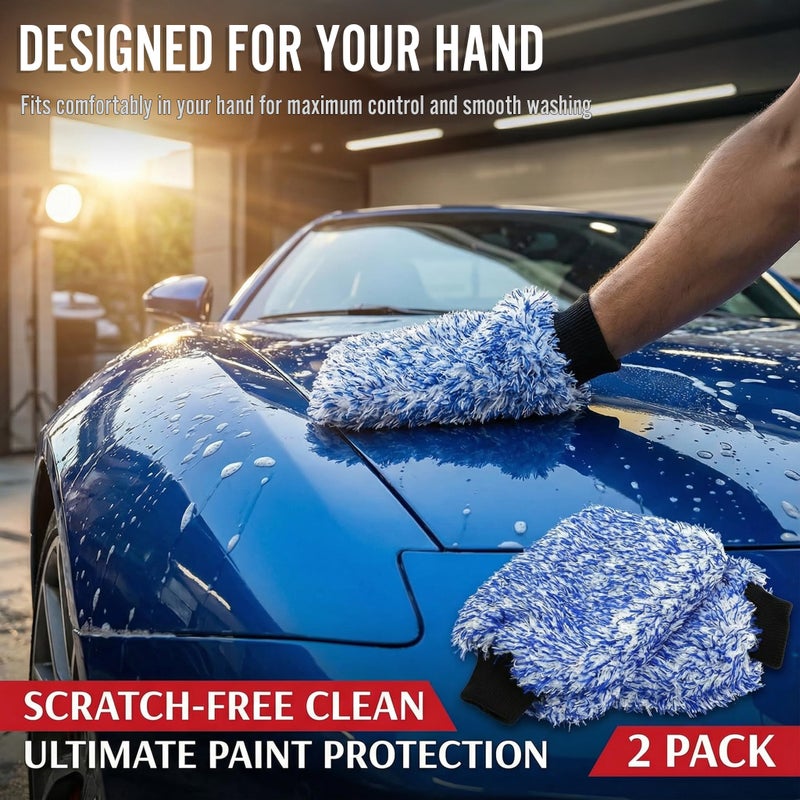 TAKAVU New Car Wash Mitt, 2 Pack Premium Cyclone Microfiber Washing Gloves, Holds Tons of Sudsy Water for Effective Washing, Machine Washable, Lint Free, Scratch Free (Blue) - Image 5